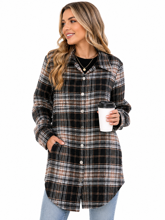 Cozy Oversized Plaid Shacket – Casual Button-Down Flannel Jacket