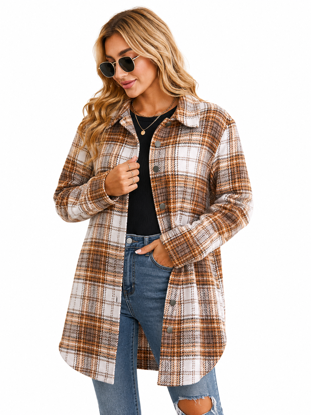 Cozy Oversized Plaid Shacket – Casual Button-Down Flannel Jacket
