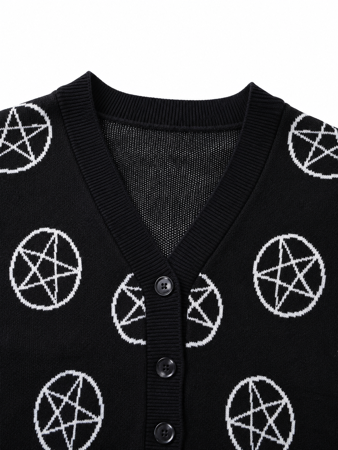 Gothic Pentagram Cropped Cardigan – Alt-Fashion Knit Button-Down Sweater
