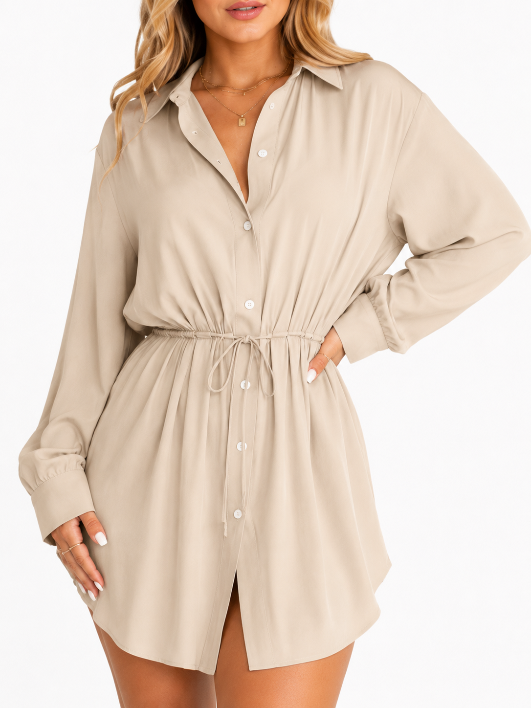 Women's Long Sleeve Jumpsuit With Button Fashion Shirt Dress