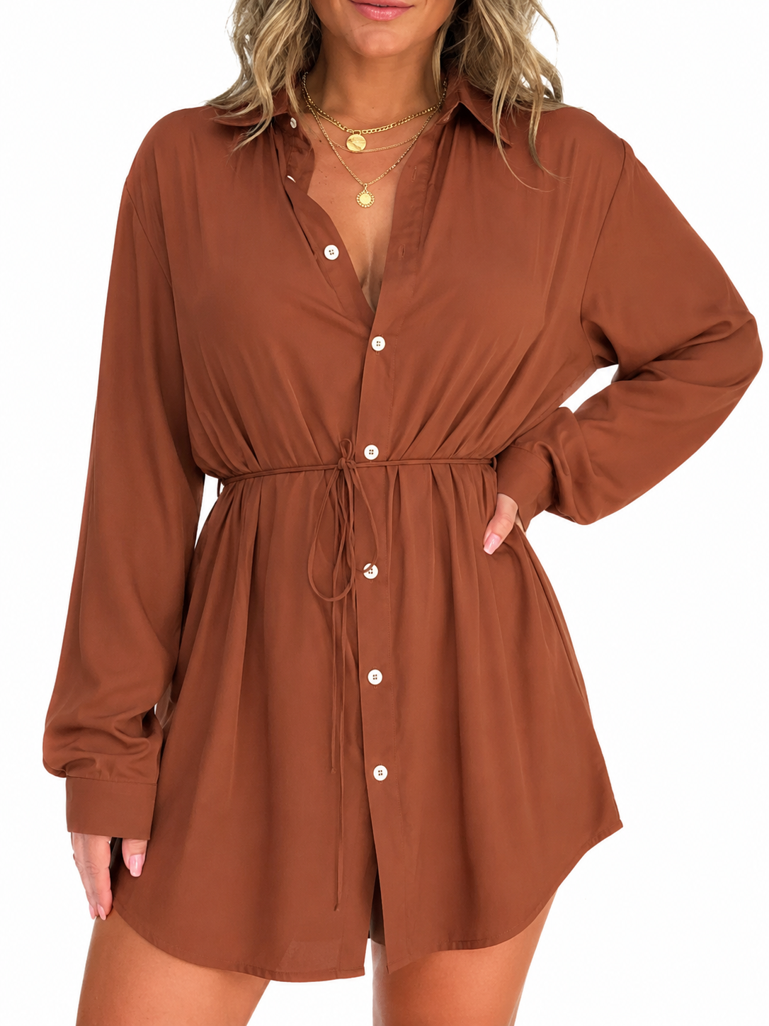 Women's Long Sleeve Jumpsuit With Button Fashion Shirt Dress