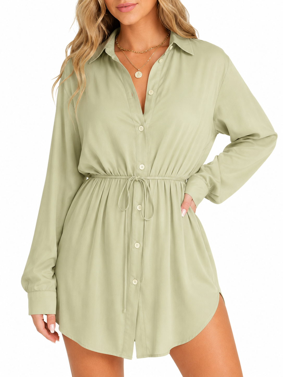 Women's Long Sleeve Jumpsuit With Button Fashion Shirt Dress