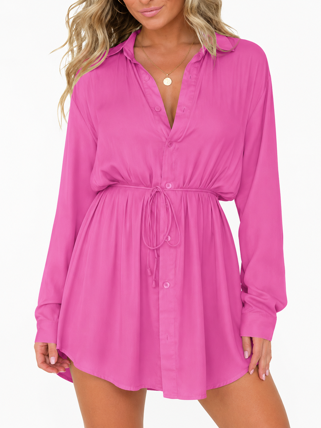 Women's Long Sleeve Jumpsuit With Button Fashion Shirt Dress