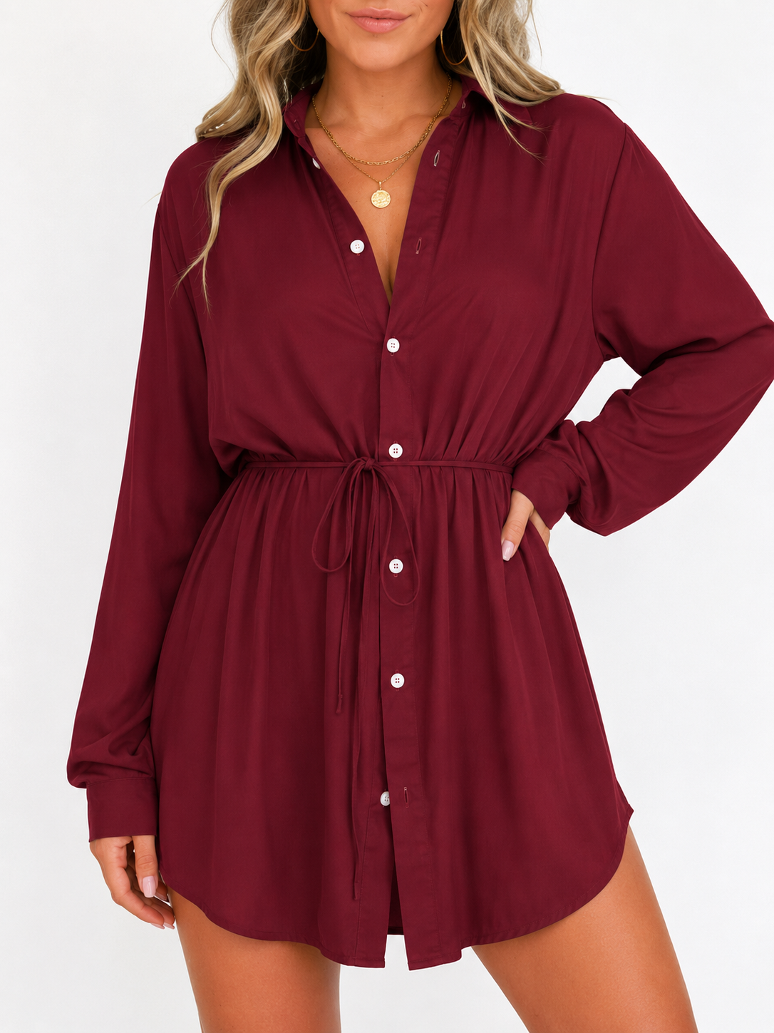 Women's Long Sleeve Jumpsuit With Button Fashion Shirt Dress