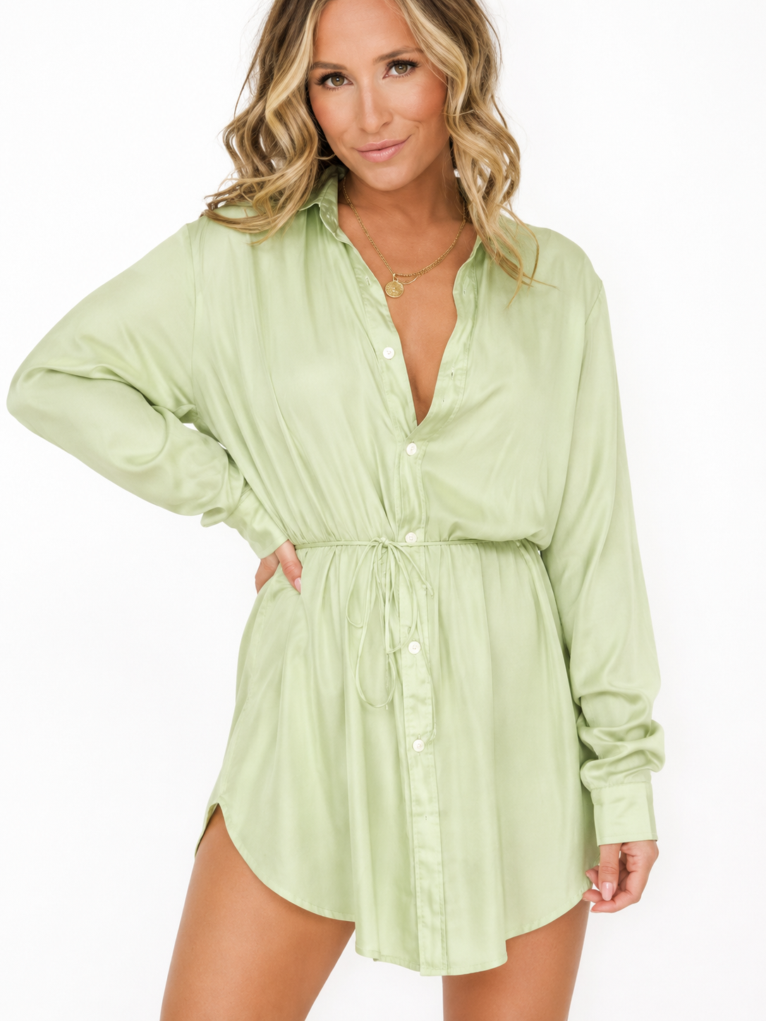 Women's Long Sleeve Jumpsuit With Button Fashion Shirt Dress