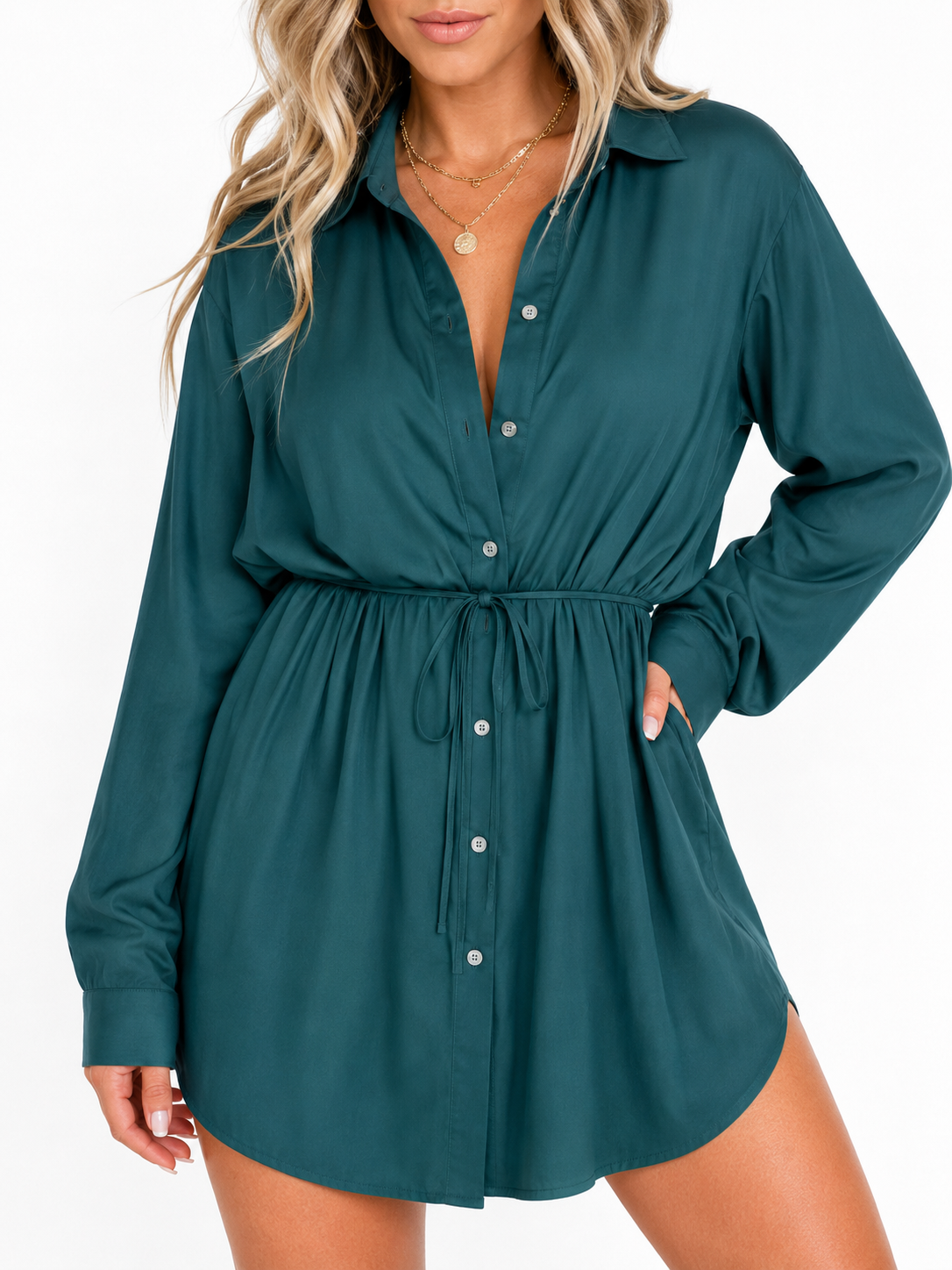 Women's Long Sleeve Jumpsuit With Button Fashion Shirt Dress