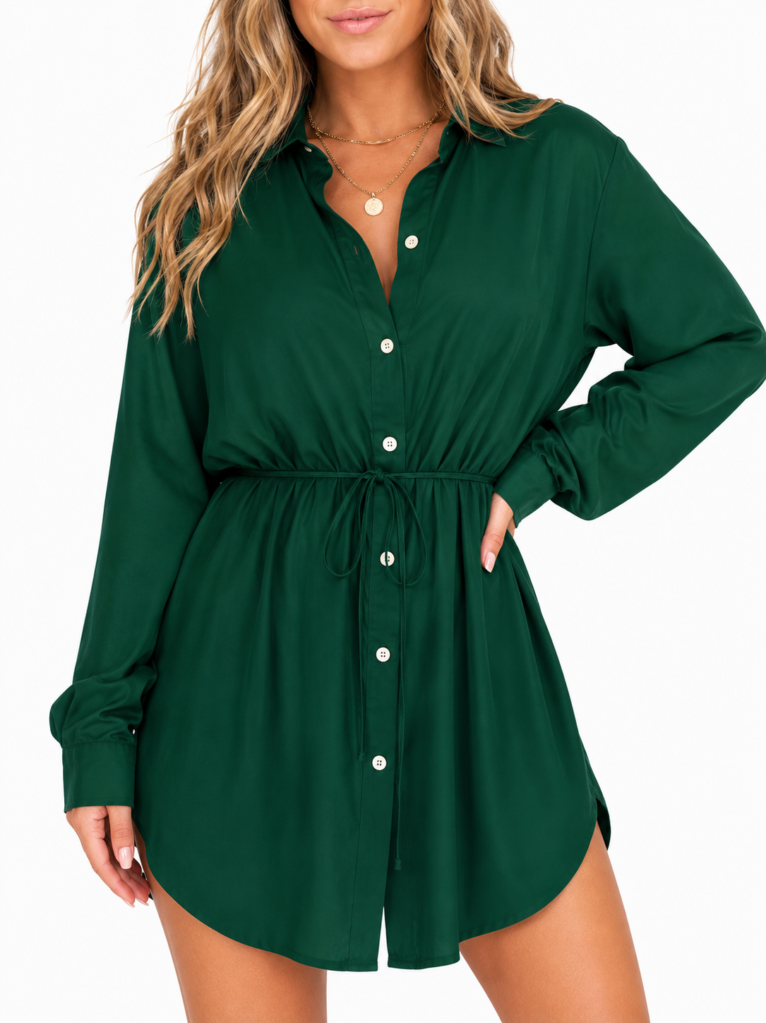 Women's Long Sleeve Jumpsuit With Button Fashion Shirt Dress